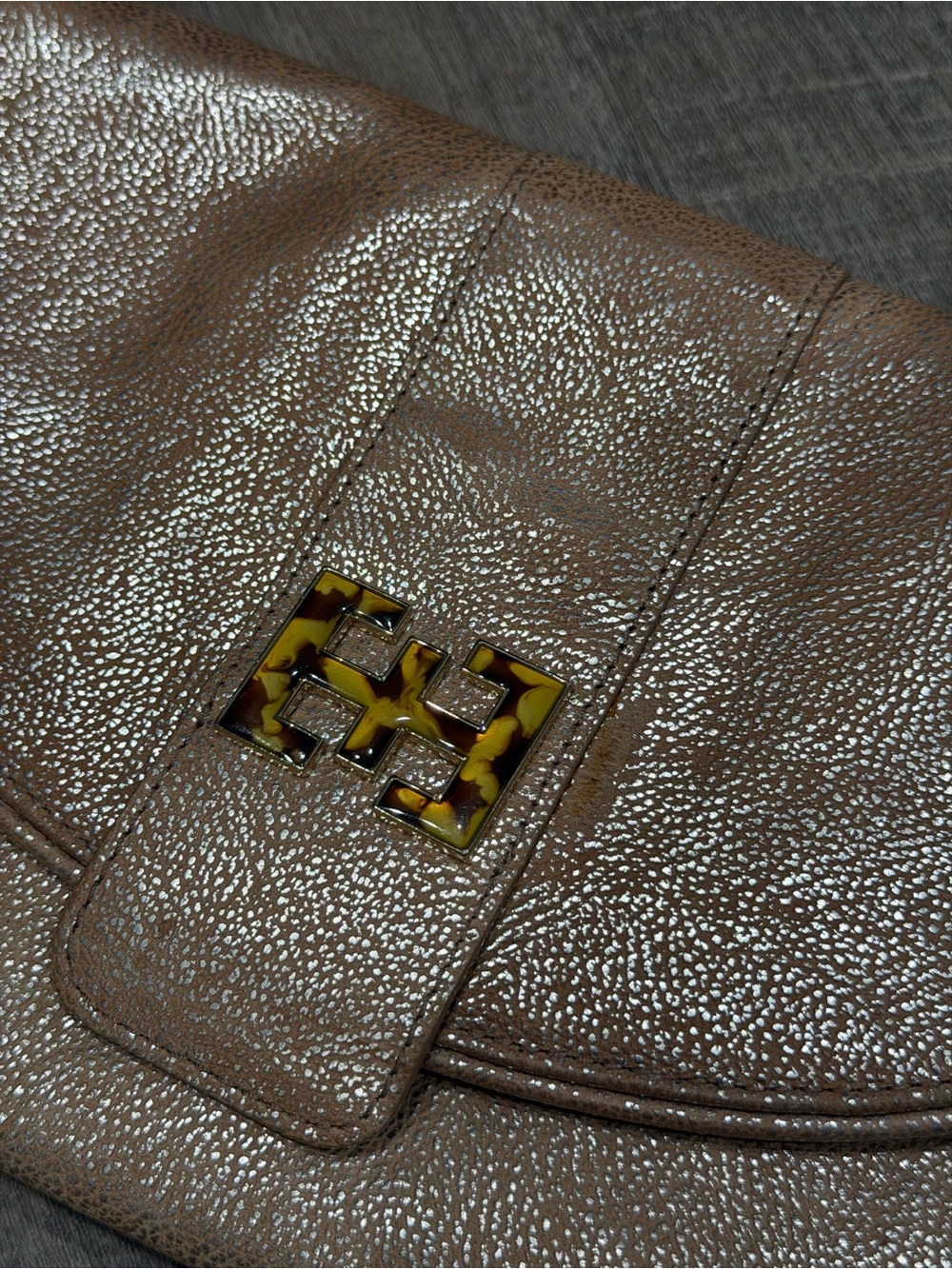 Elaine Turner Arabella Gold Leather Lizard Embossed Clutch Handbag Purse - Picture 2 of 8
